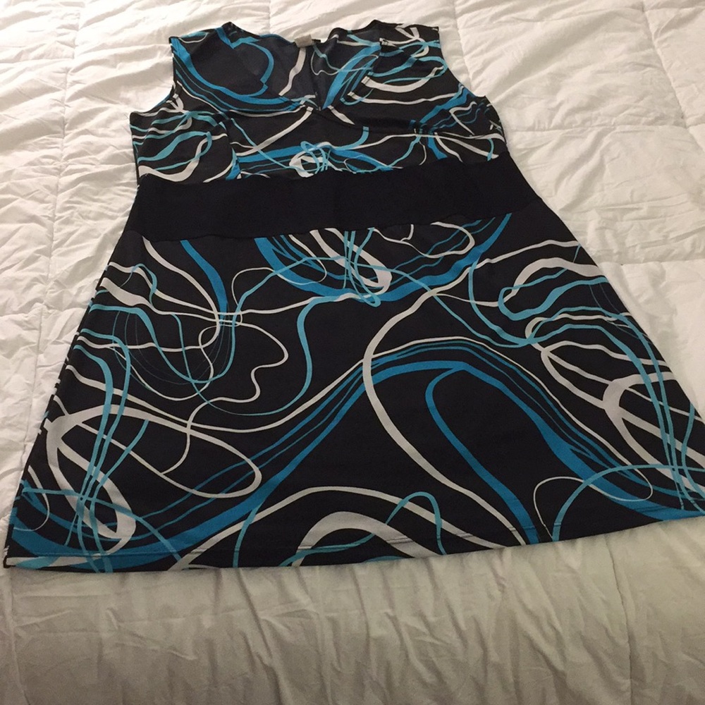 Blue and White Patterned Black Dress by Taboo